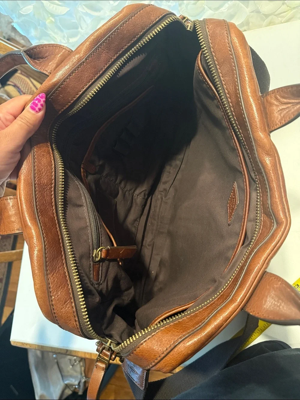Fossil Brown Leather Briefcase with Removable Strap